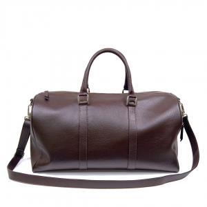 handmade italian leather duffle bag with shoulder strap in dark brown