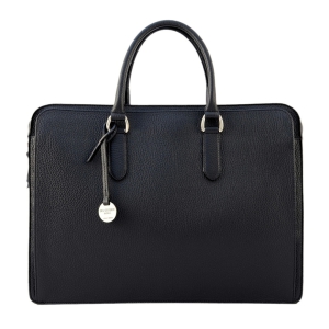 leather briefcase zip top black front view