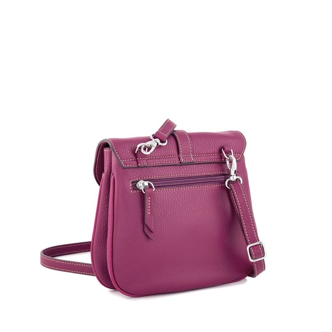 Small leather crossbody bag, back view showing zip pocket and strap detail – Chiara