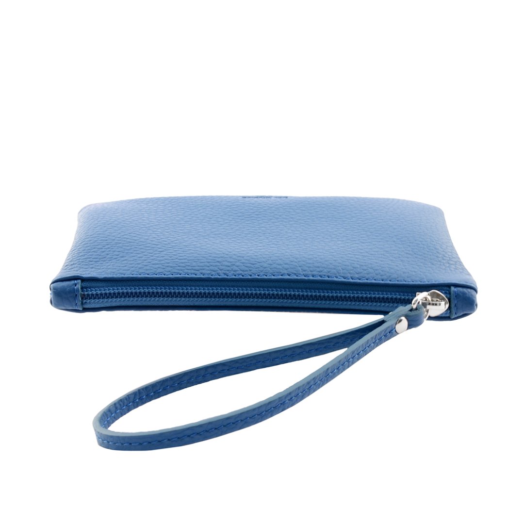 Leather wristlet pouch with zipper detail