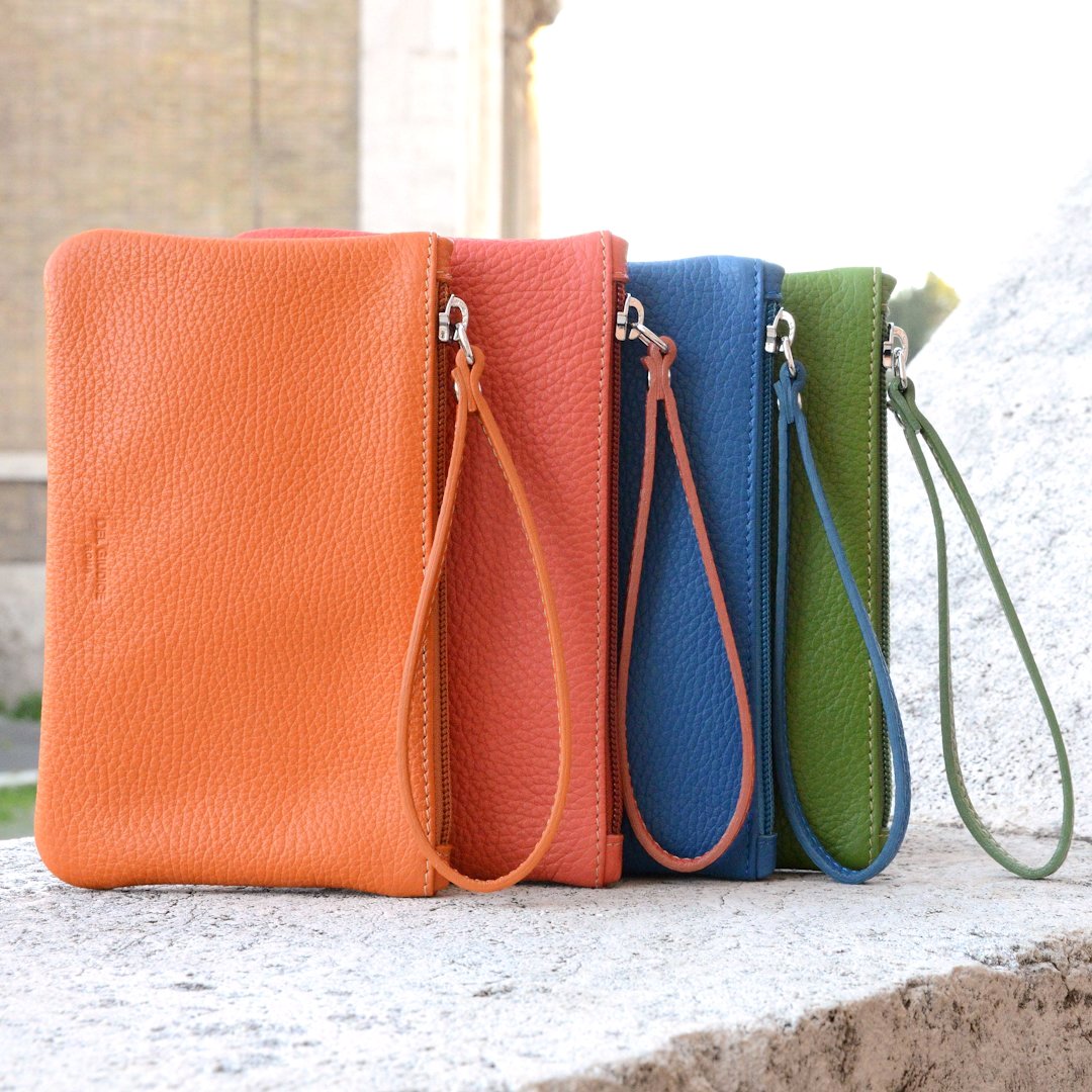 Colorful leather wristlet pouches with wrist strap