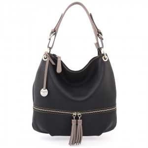Sabrina-borsa a spalla in pelle artigianale da donna colore nero con finiture tortora-sku 2813