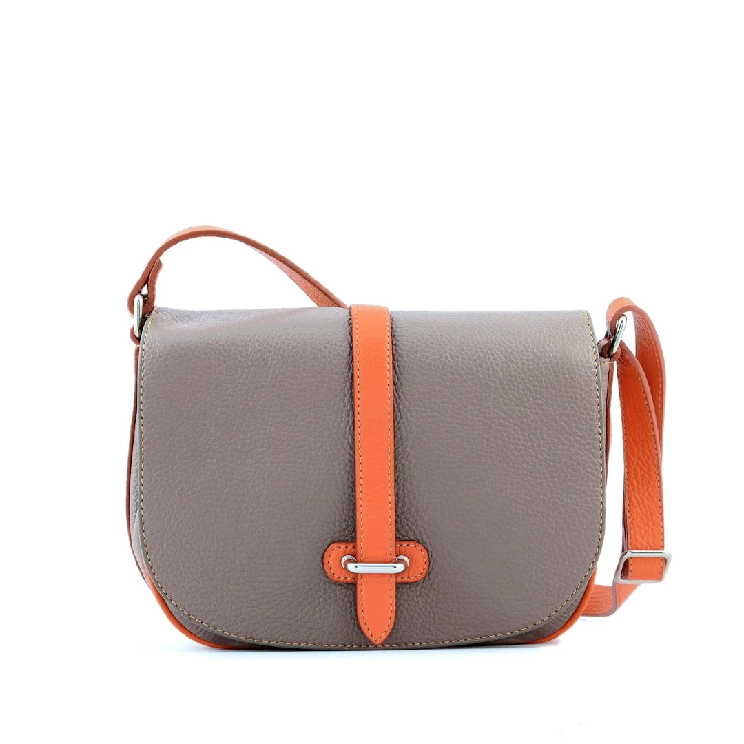 Italian leather crossbody bag, grey-orange