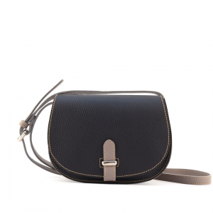 small leather saddle bag purse for women, black-taupe