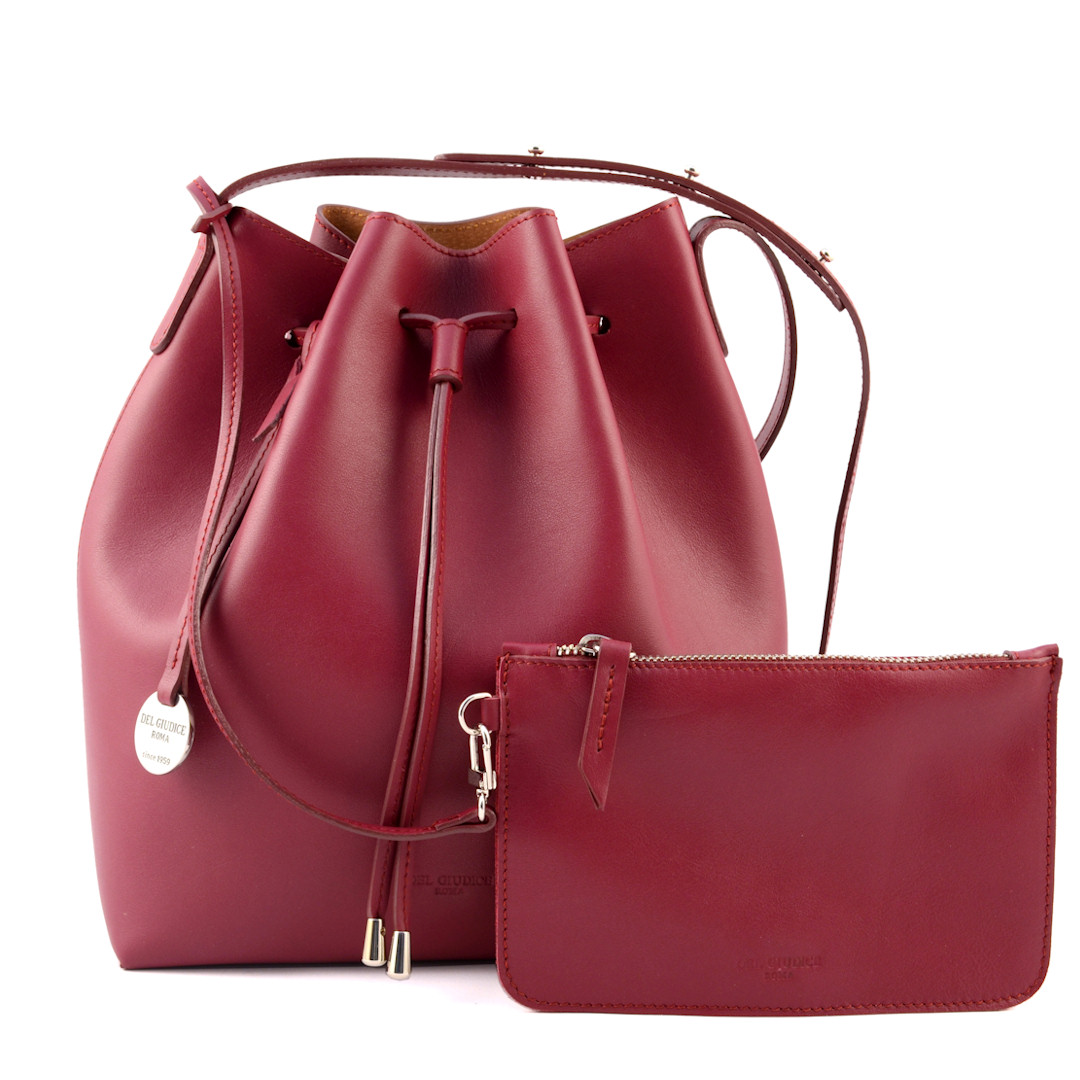 large leather bucket bag with removable zip pouch