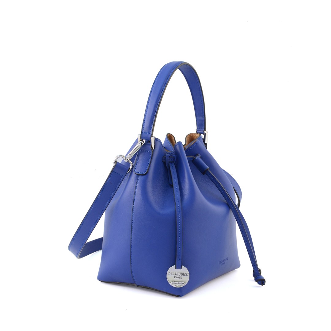 borsa secchiello piccola in pelle con dettagli argento