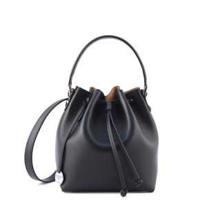 Small black leather bucket bag with top handle black