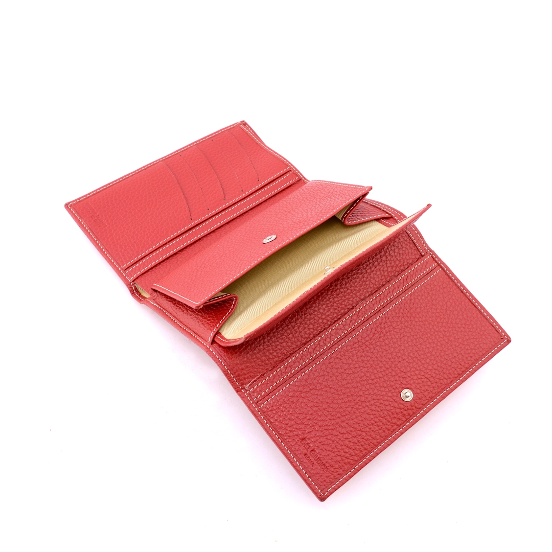 Interior of women’s leather wallet with coin pocket and card slots