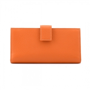 Thin wallet for women in orange pebbled leather