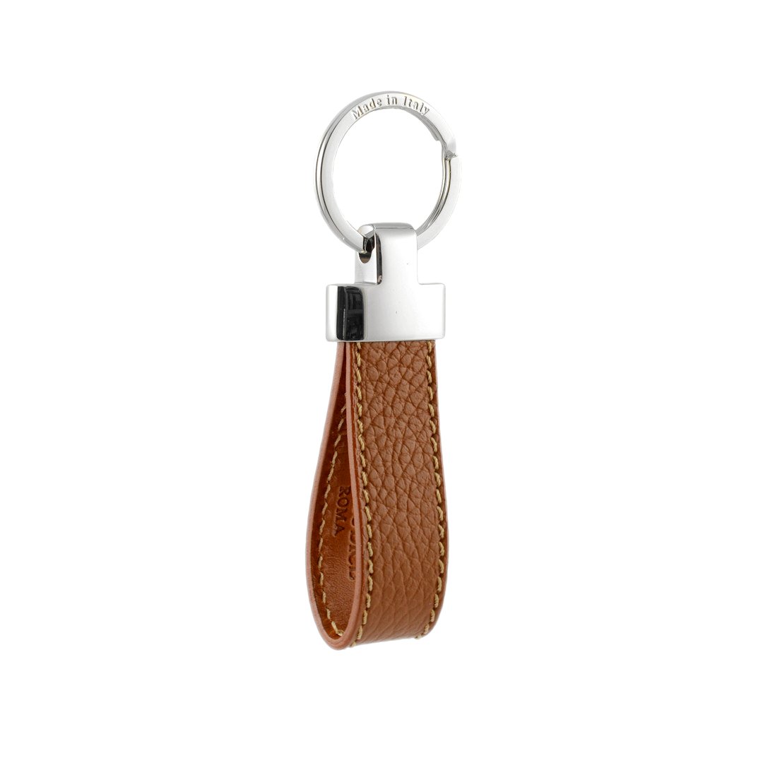 Handmade Italian leather keyfob tan brown, customizable with monogram