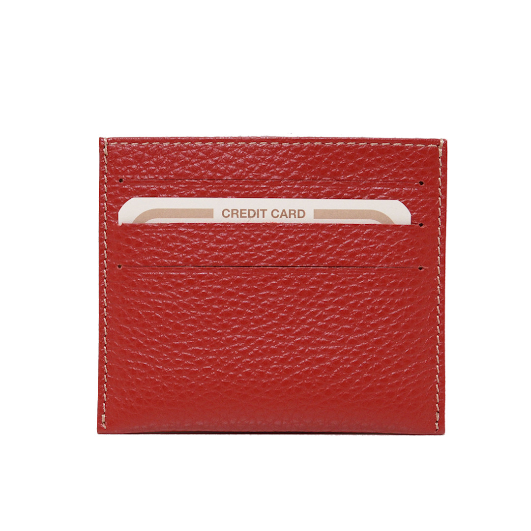 leather card case - rigid Italian leather - red color