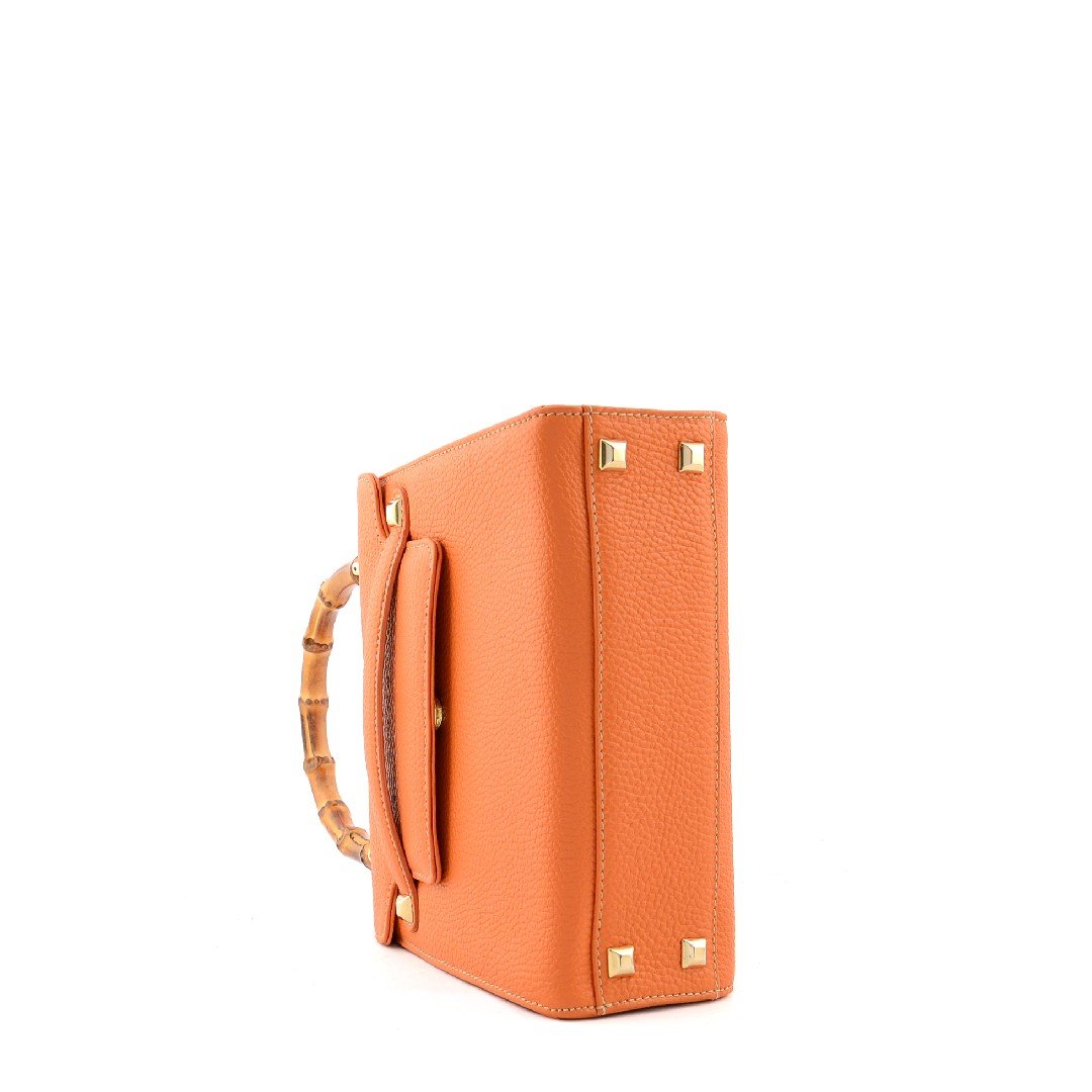 leather handbag bottom with protective metal feet