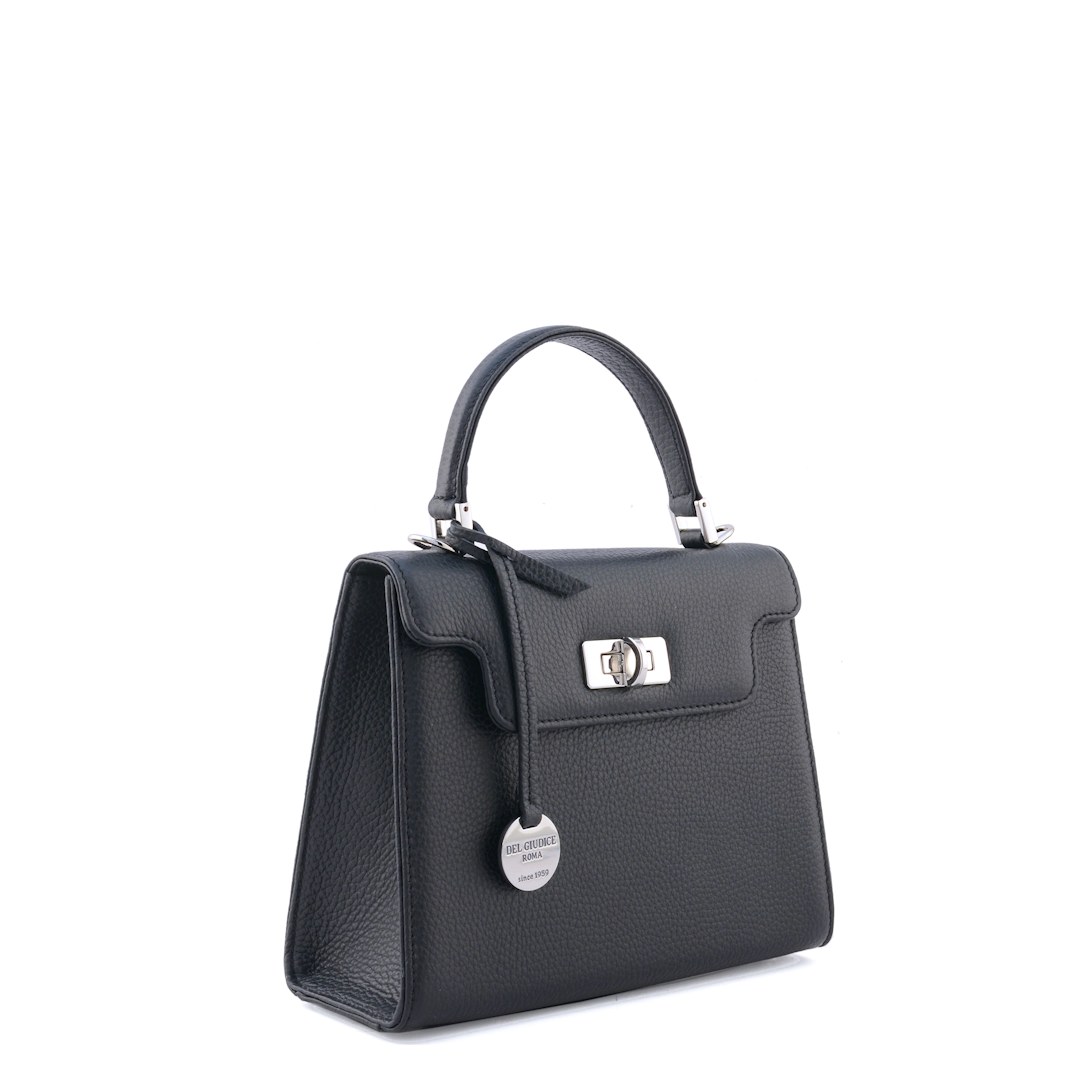 Side view of Anna 22 black Italian leather handbag - SKU 2615