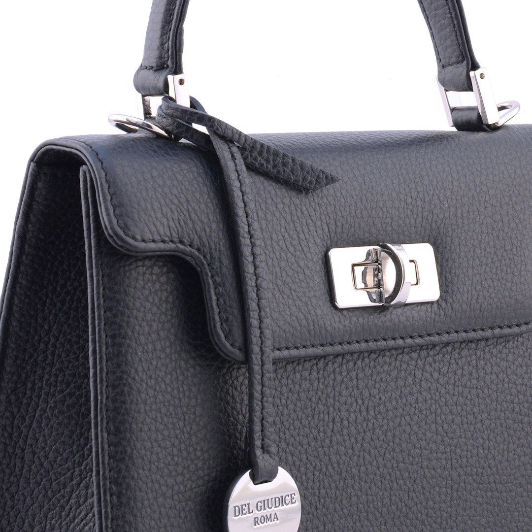 Turnclasp detail of Anna 22 black Italian leather handbag - SKU 2615