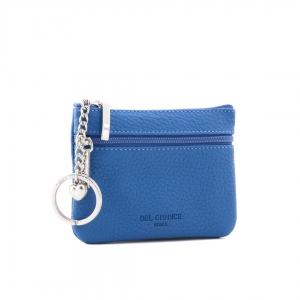 leather key pouch with zipper in blue – Italian handmade