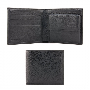 small Italian leather wallet with coin pocket black
