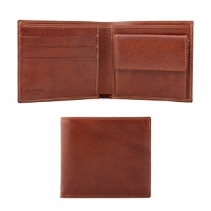 small full grain leather wallet with coin pocket brown