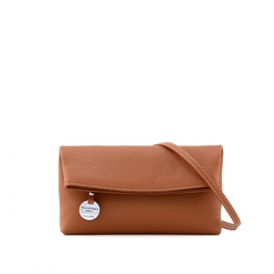 leather fold over clutch bag, tan brown