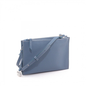 Italian double zip leather crossbody bag in fairy blue leather - Susan