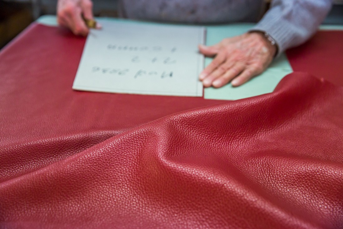 Sustainable Italian leather inspected and cut by the artisans of Del Giudice Roma