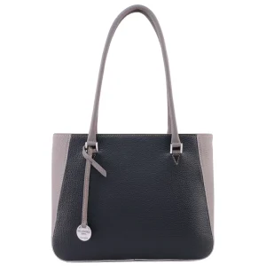 Italian leather shoulder bag for women, black-grey