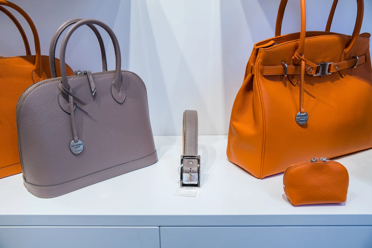 A selection of Italian leather bags and accessories at our store in Rome.
