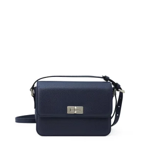 Small italian leather shoulder bag for women, blue