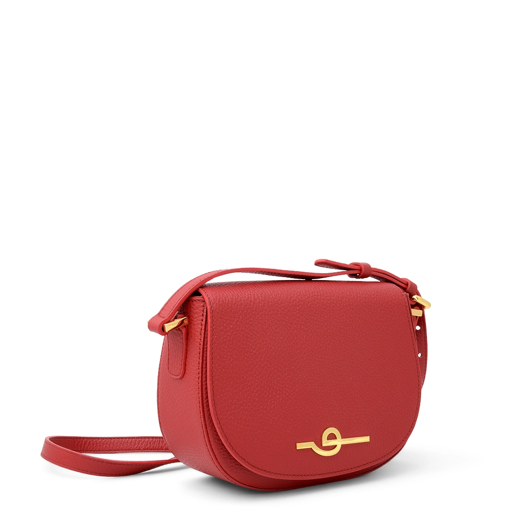 Small red leather crossbody bag, side view - Unica