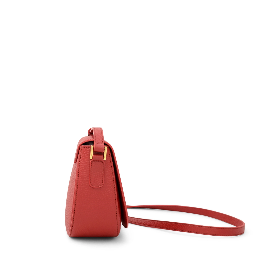 Small red leather crossbody bag, side view - Unica