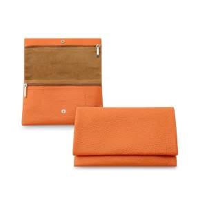 Soft leather wallet womens in orange color-Suave L