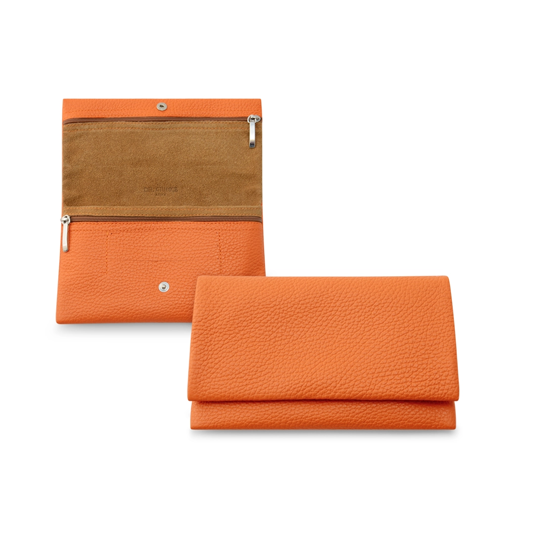 Soft leather wallet womens in orange color-Suave L