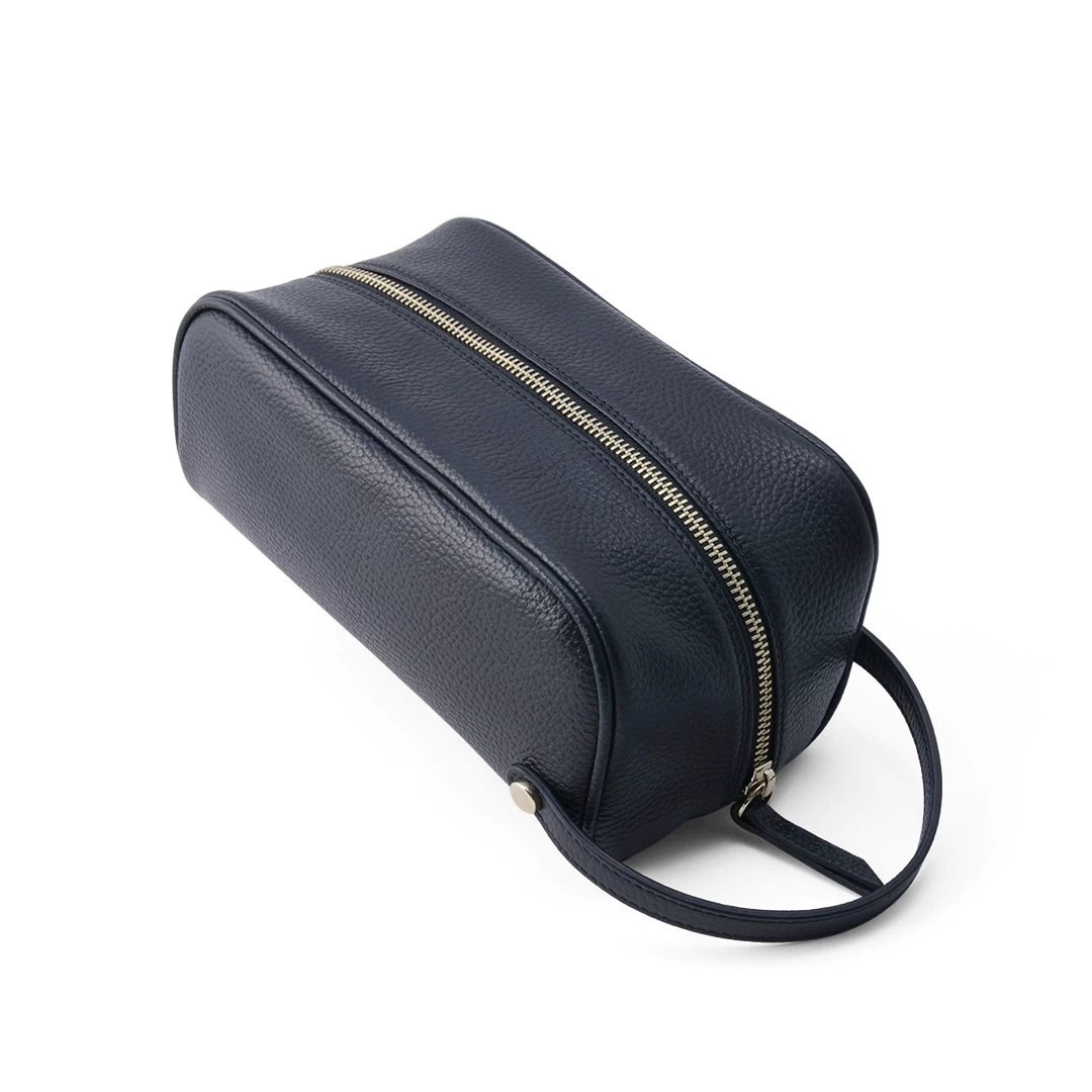 Italian leather toiletry bag for men – handmade travel dopp kit black
