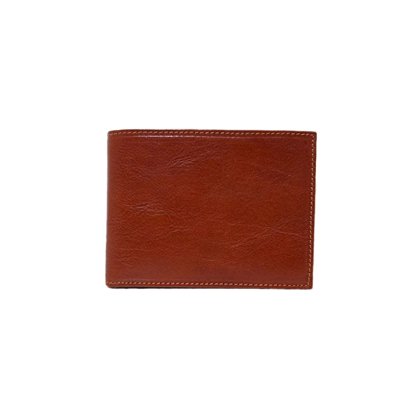 classic full grain leather billfold in brown color - closed view