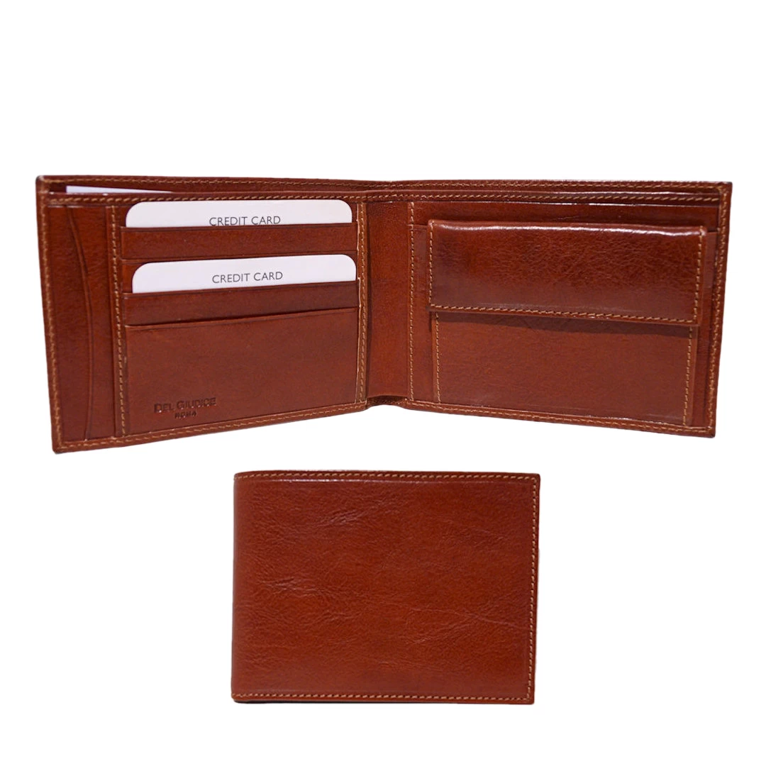 men’s full grain leather wallet with coin pocket brown