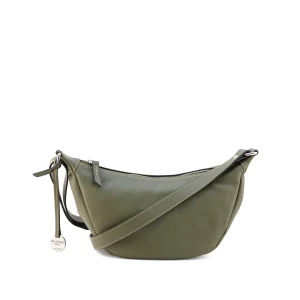 leather crescent crossbody bag, forest green