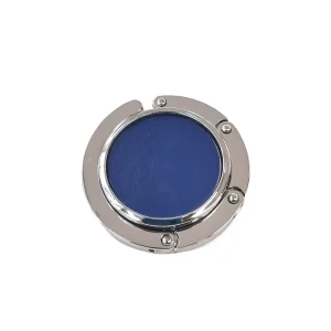 purse hook for table with Italian leather trim - smooth royal blue
