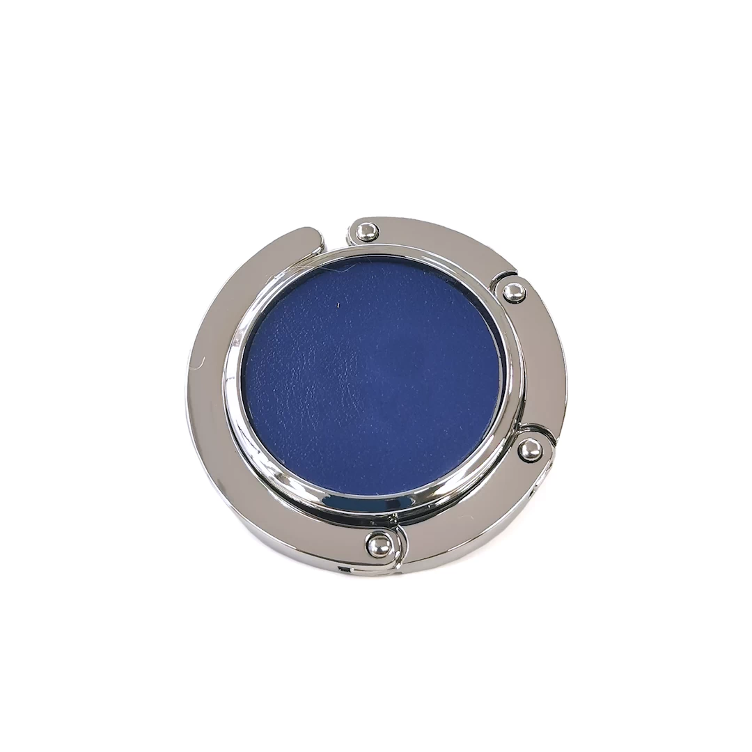 purse hook for table with Italian leather trim - smooth royal blue