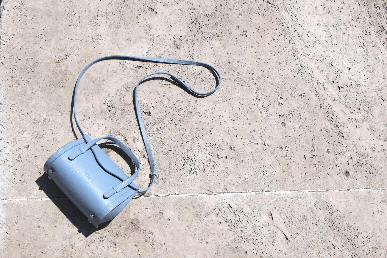 Light blue handmade Italian leather crossbody bag