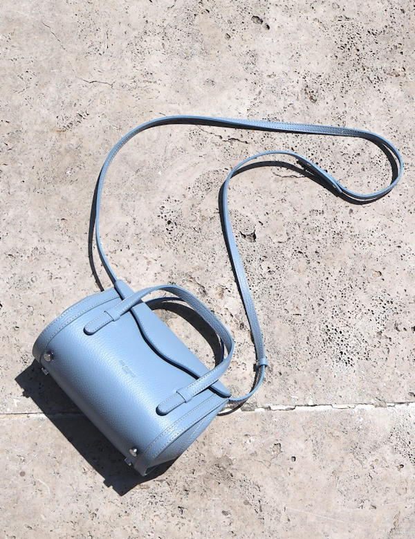 Light blue handmade Italian leather crossbody bag