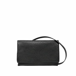 small leather crossbody clutch bag black front view